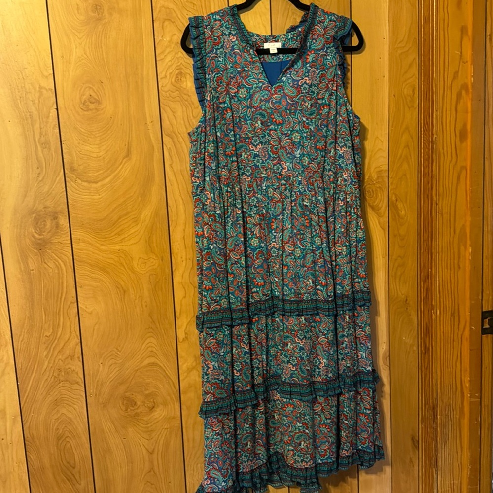 J Jill dress turquoise and red paisley print PL